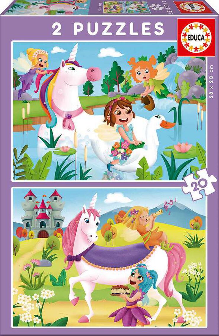 Puzle 2x20 piezas Unicornios y hadas