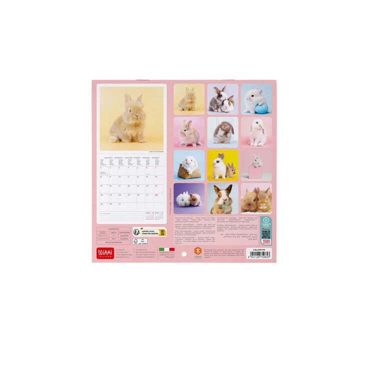 Calendario pared Legami 18X18 2024 Honey Bunny