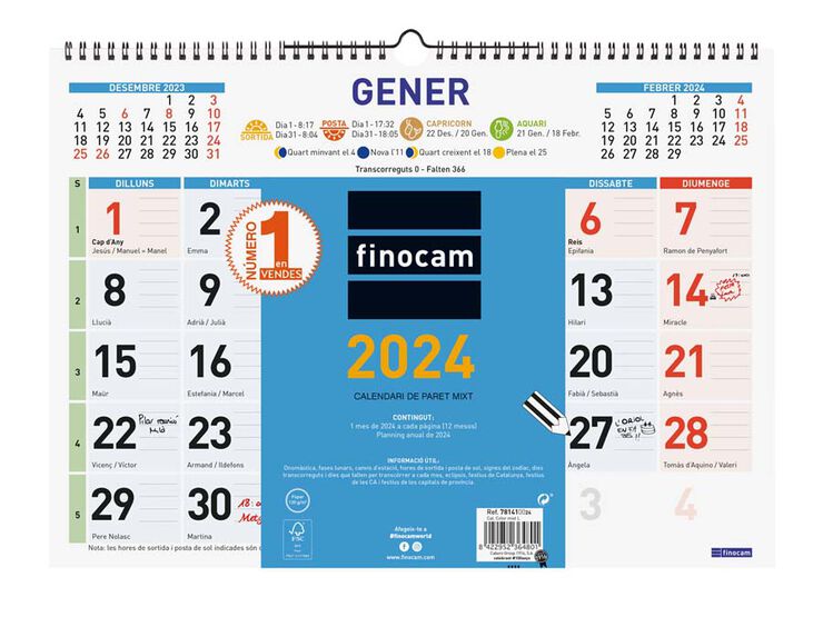Calendari paret Finocam Color Mixte L 43X31 2024 cat