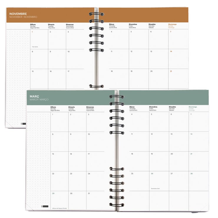 Agenda Miquelrius Plus Wire-O Semana Vista Catal&aacute;n 2027 Verde