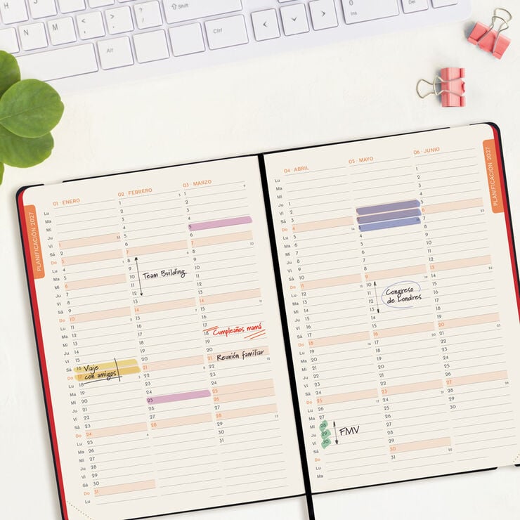 Agenda Finocam Flex Llisa Semana Vista Vertical 2027 Castellano Rojo