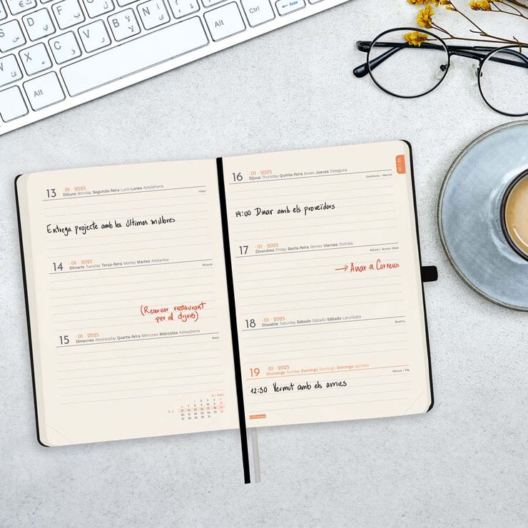 Agenda Finocam Textura M4 sem/vista h cat 2025 negro
