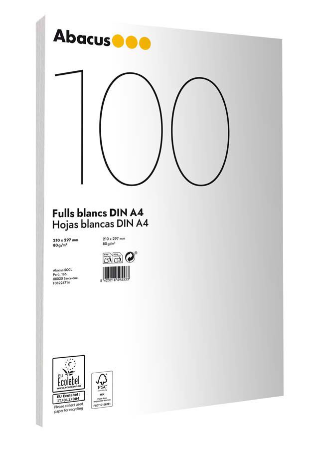 Paper blanc Abacus FSC A4 80g 100 fulls