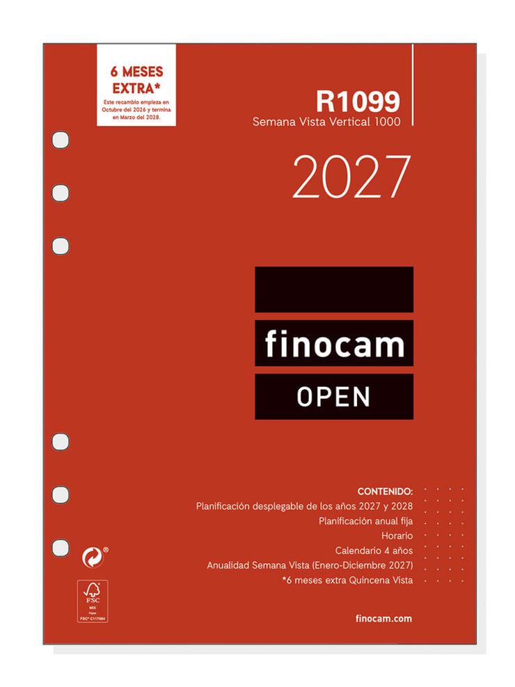 Recambio Finocam Open 1000 155x213 Semana Vista Castellano Negro 2027