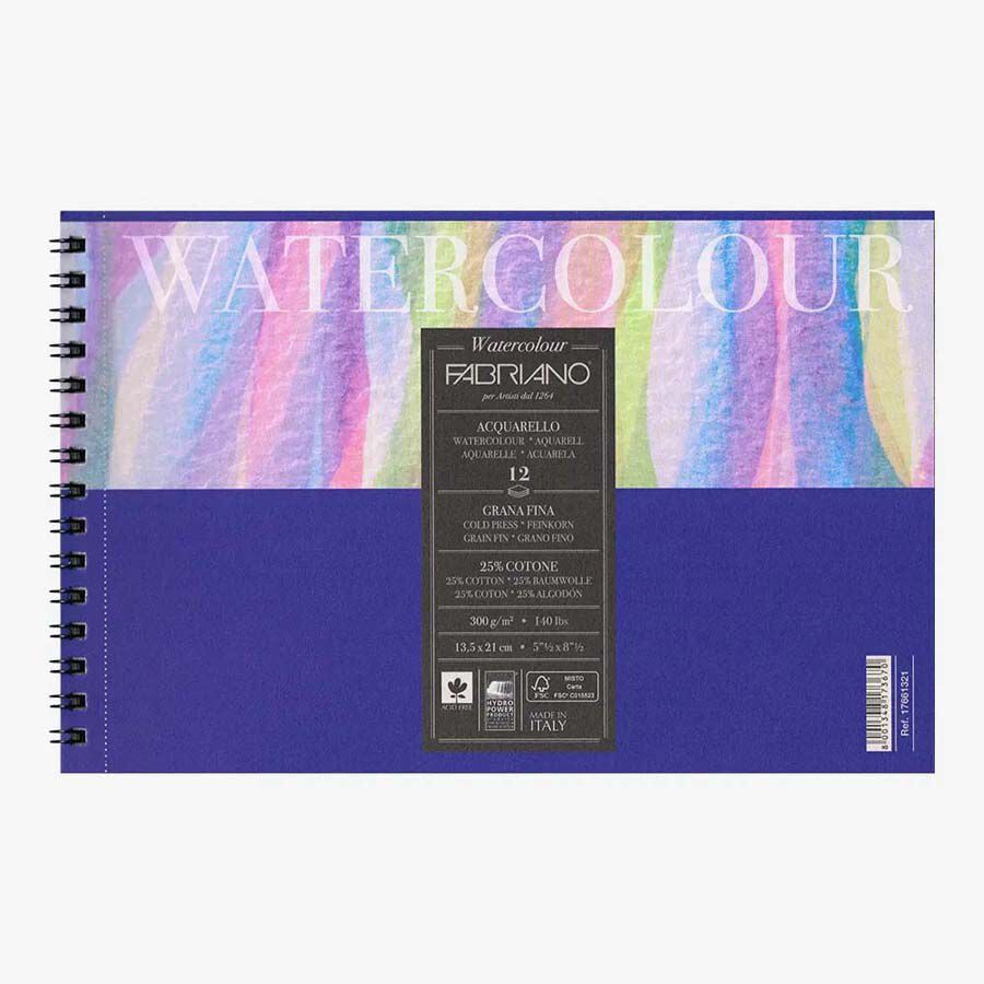 Bloc espiral Watercolor Fabriano 25% algod&oacute;n 13x21cm 300g