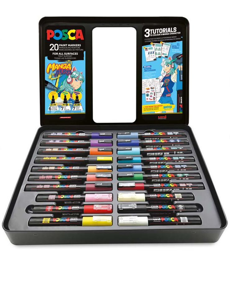 Retoladors Posca Manga 20 colors - Maleta metàl·lica