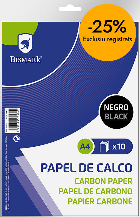 Papel Carb&oacute;n negro Bismark A4 10 hojas