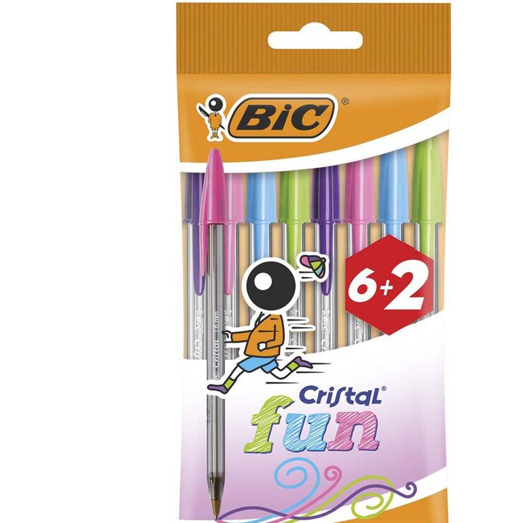 Bolígrafs Bic Fun Large - Blister 6+2u