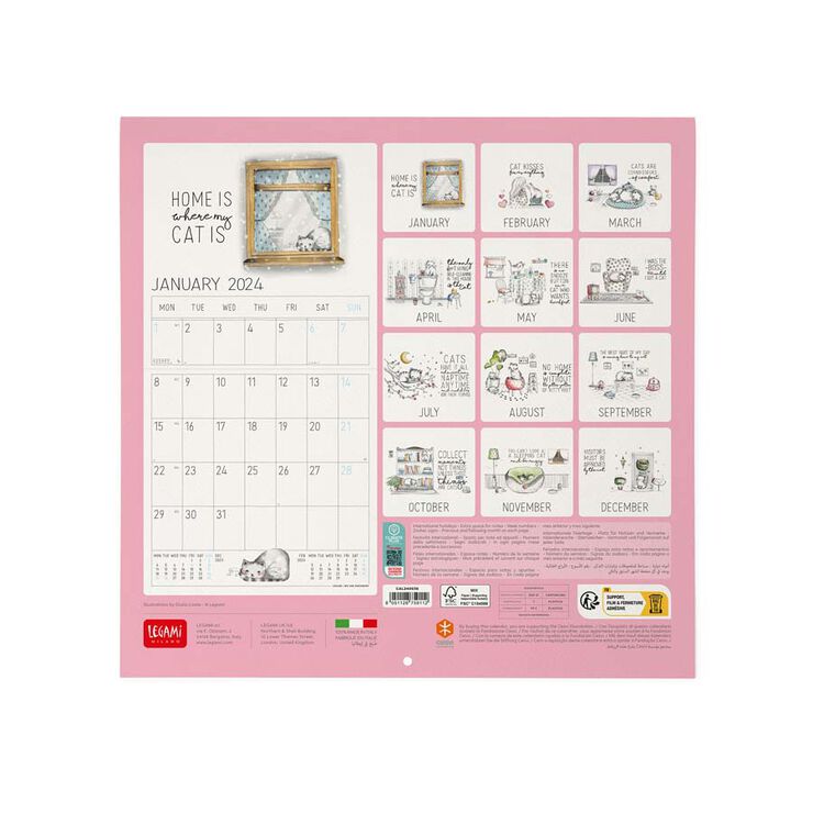 Calendario pared Legami 30X29 2024 Sketchy Cats