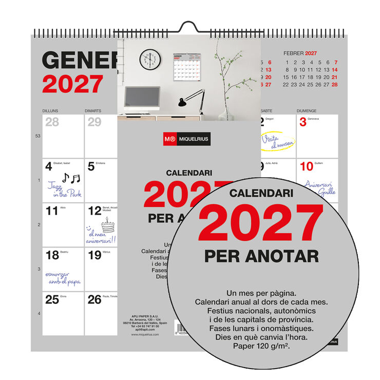 Calendario Miquelrius Pared 30x30 Catal&aacute;n 2027 Basic