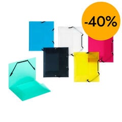 Carpeta gomas y 3 solapas 19x22,5x2cm transl&uacute;cida surtida