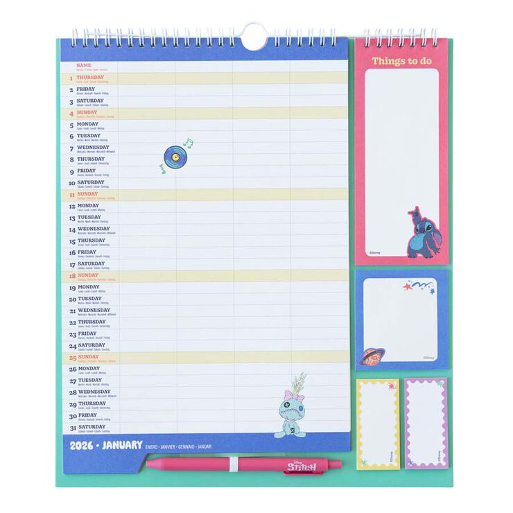Planificador 16 mesos mes/vista mult 2025-26 Disney Stitch