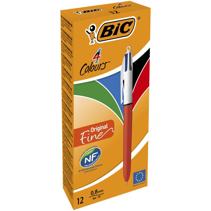 Bolígrafo Bic Fine 4 colores - 12 unidades