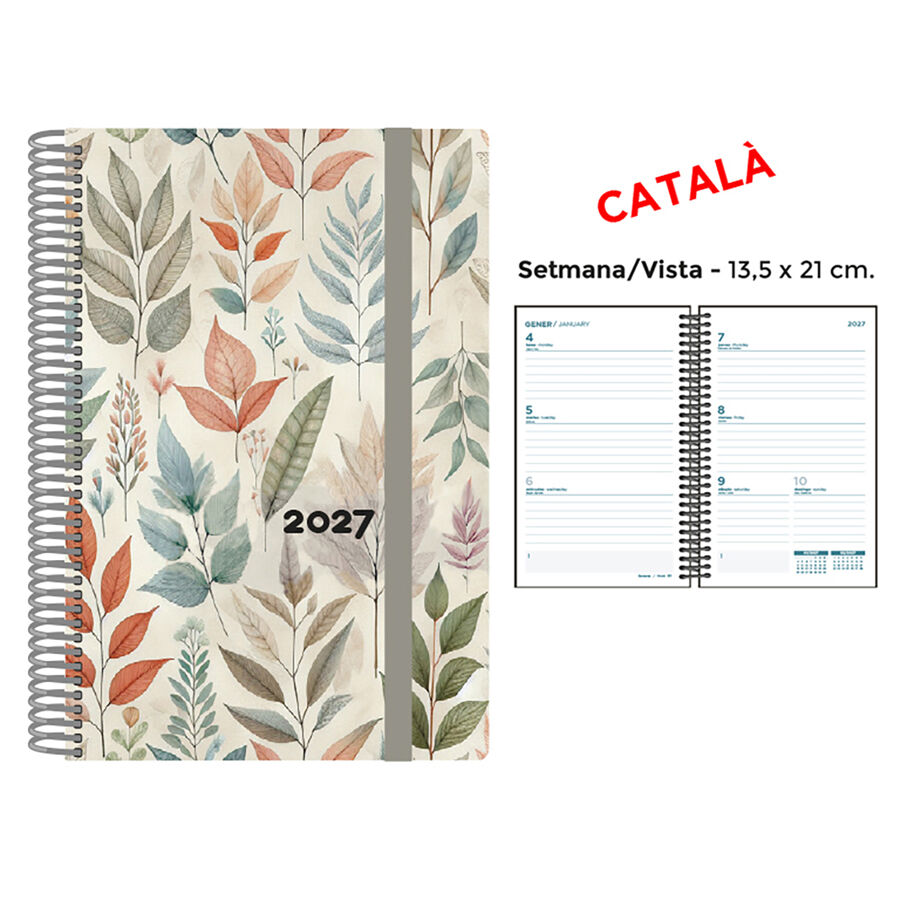 Agenda Espiral Finocam 13,5x21 cm Catal&aacute;n Semana Vista 2027 Hojas Color