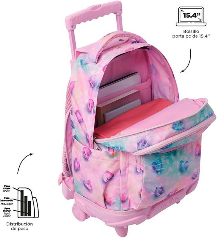 Mochila con ruedas Totto Renglones Shiny Heart