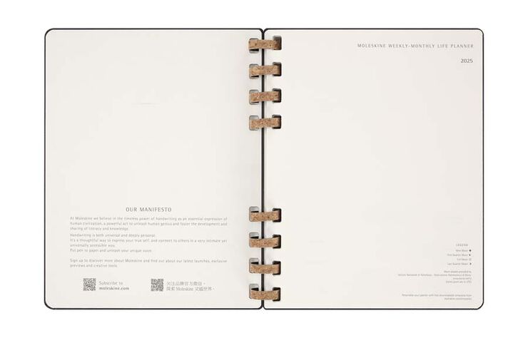 Agenda espiral Moleskine Life Planner 12m sem/vista 2025 XL negro