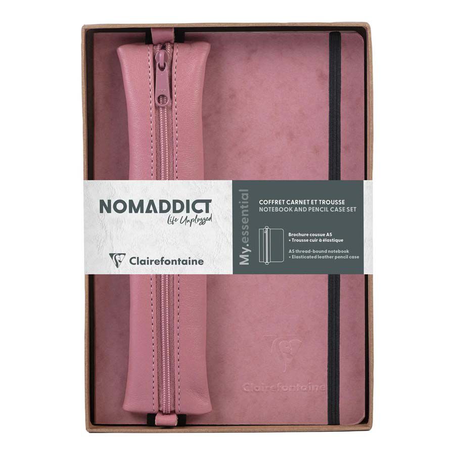 Set libretas A5 Nomaddict dots + Estuche piel rosa