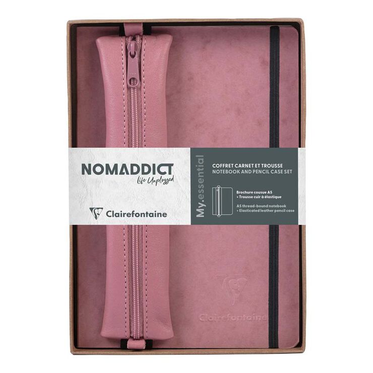 Set libretas A5 Nomaddict dots + Estuche piel rosa