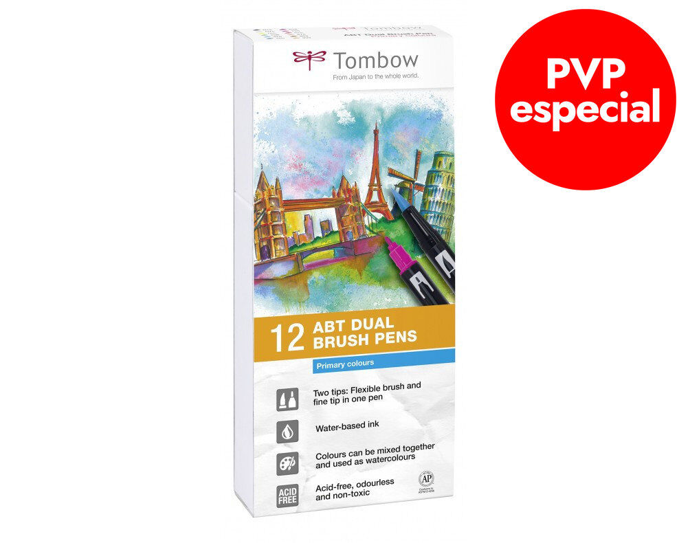 Retoladors Tombow Dual Brush primaris 12 colors