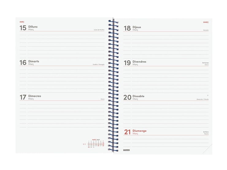 Agenda Finocam Year Semana Vista Horizontal 2027 Catal&aacute;n Azul
