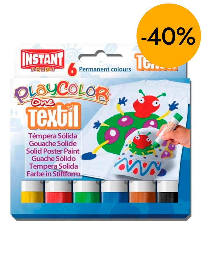 T&eacute;mpera Playcolor One Textil 6u + pluma Misha