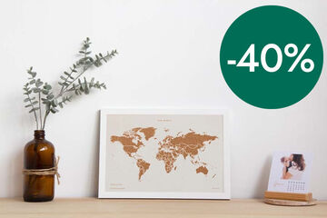 Mapa corcho S Miss Wood blanco con marco