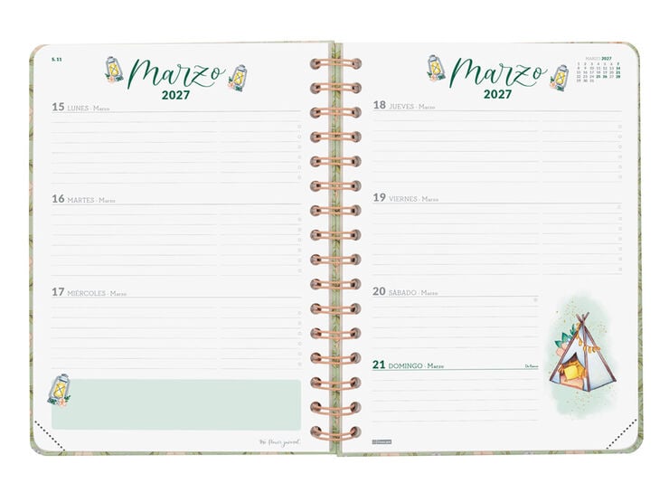 Agenda Finocam Flower Journal Setmana Vista Horitzontal 2027 Castell&agrave; Verd