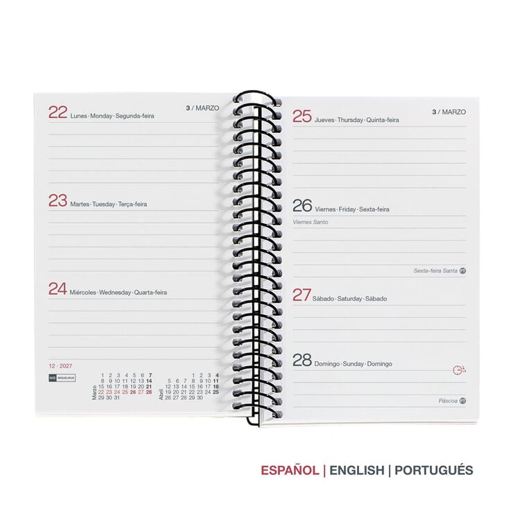 Agenda Miquelrius Especial Caddy Semana Vista Multiling&uuml;e City 2027 Rojo