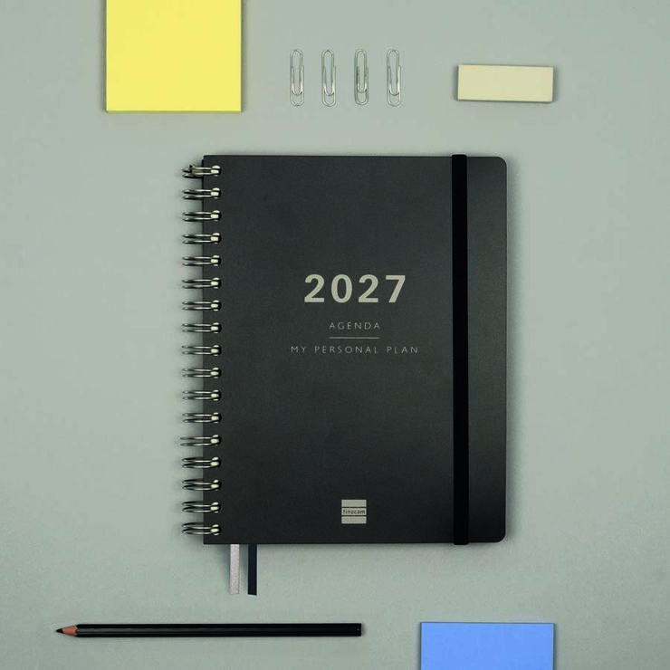 Agenda Finocam 16M Tempus 1/4 Sem/Vista Vertical Castellano 2026-27 Negro
