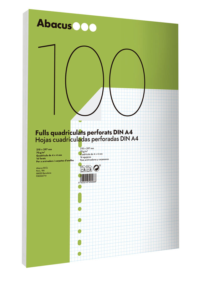 Recambio de papel Abacus A4 4x4 16 agujeros 100 hojas