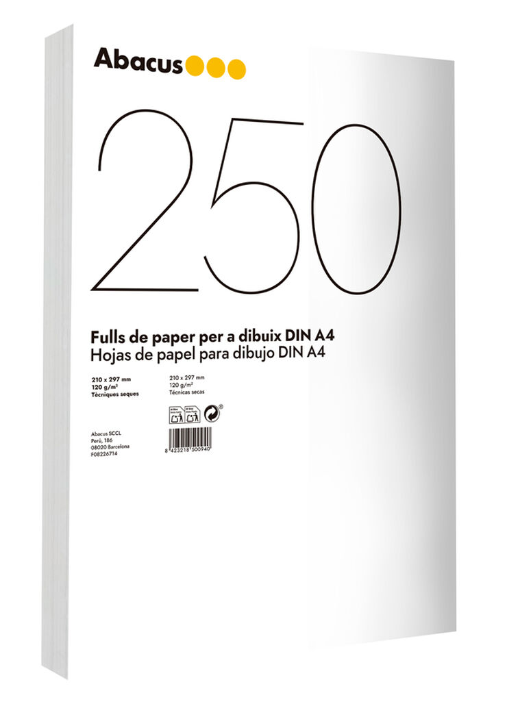 Paper per a dibuix Abacus A4 120g 250 fulls
