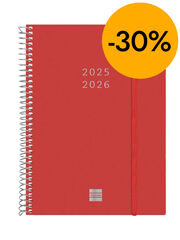 Agenda Finocam espiral 18 meses E10 sem/vista mult 2025-26 rojo