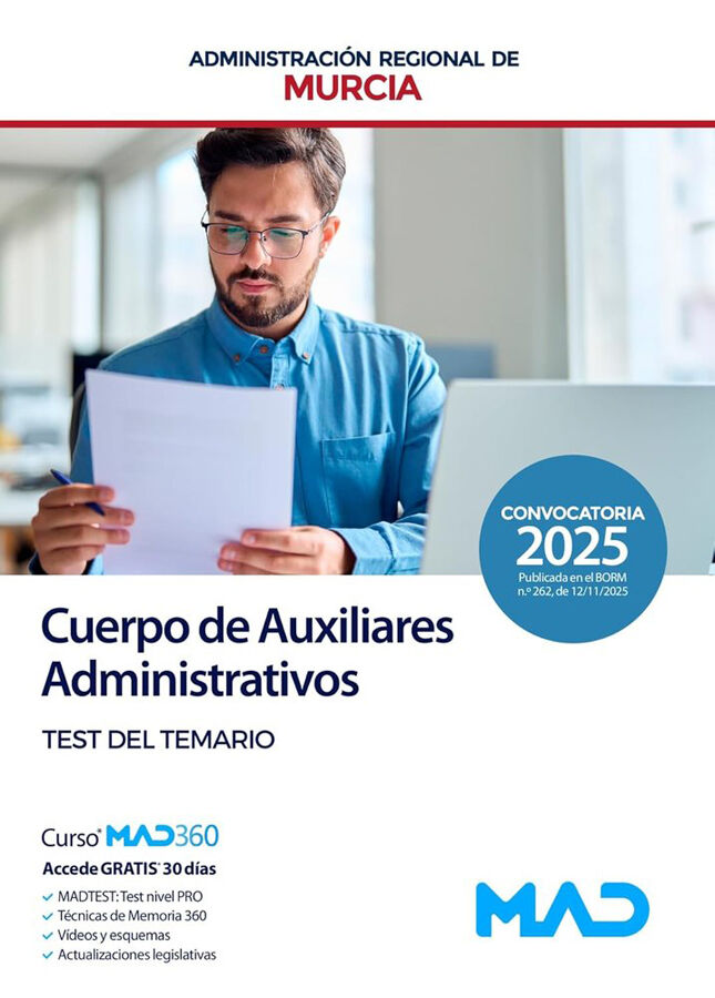 Cuerpo de Auxiliares Administrativos de la Administraci&oacute;n Regional de Murcia. Test del temario