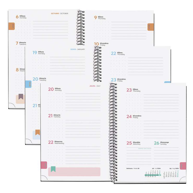 Agenda escolar Miquelrius Plus día/pág cat 2025-26 Blossom