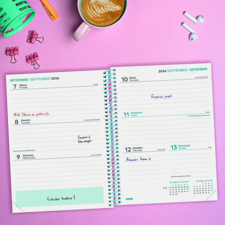 Agenda Escolar Finocam Diva 1/4 Sem/Vista Catal&aacute;n 2026-27 Spring