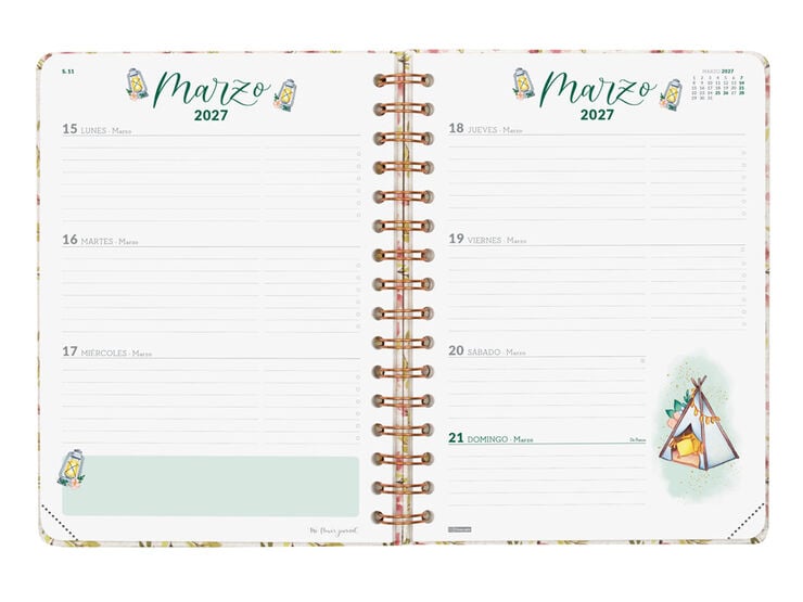 Agenda Finocam Flower Journal Setmana Vista Horitzontal 2027 Castell&agrave; Rosa