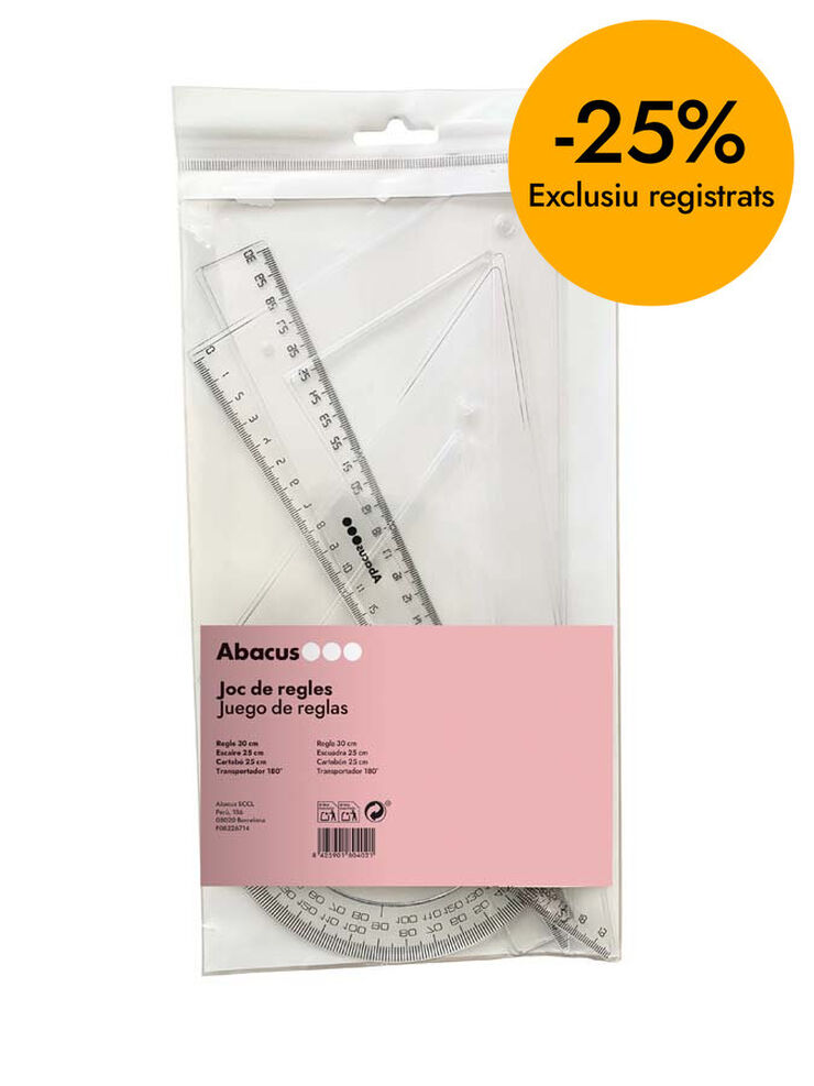 Set regla, escuadra y cartab&oacute;n Abacus 25 cm