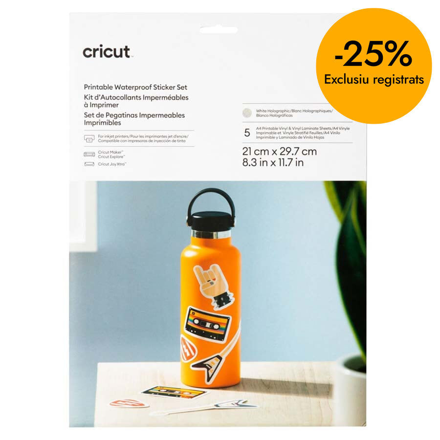 Sticker imprimible impermeable A4 transparente hologr&aacute;fico 5 hojas