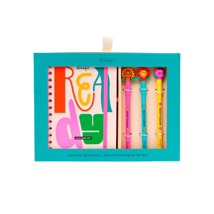 Agenda escolar Mini + 3 bol&iacute;grafos semanal castellano 2026-2027 Bo-Bo - Ready