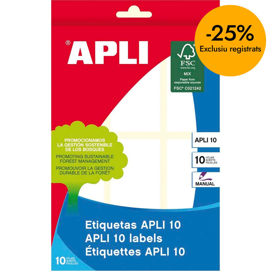 Etiquetes Apli 34X67mm 10 fulls