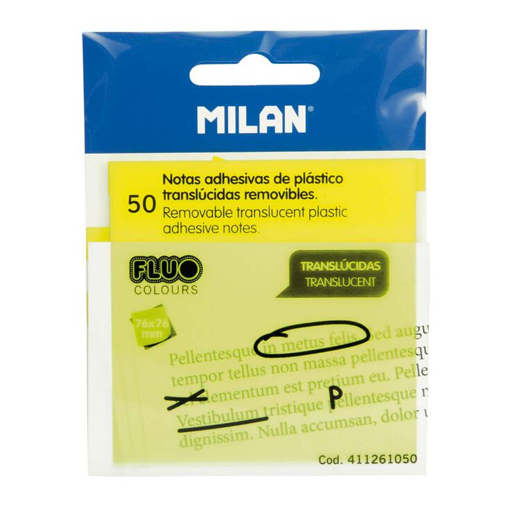 Notas adhesivas translúcidas Milan 76x76mm amarillo fluo