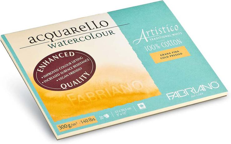 Bloc Acuarela Artistico Fabriano 100% algodón 23x30cm 300g