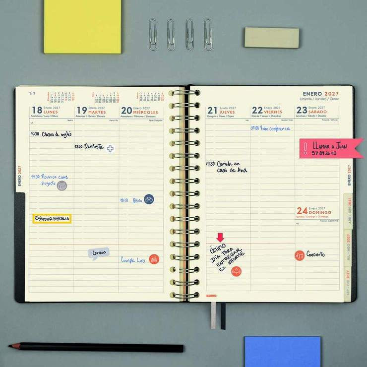 Agenda Finocam 16M Tempus 1/4 Sem/Vista Vertical Castellano 2026-27 Negro