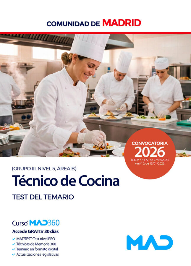 T&eacute;cnico de Cocina (Grupo III, Nivel 5, &Aacute;rea B) de la Comunidad de Madrid. Test del temario