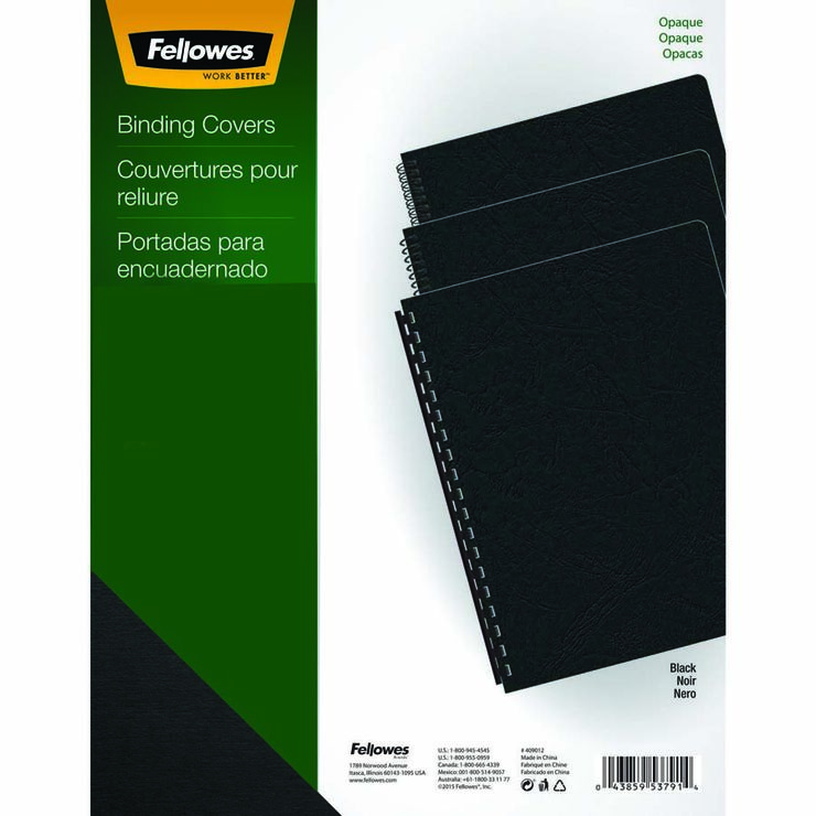 Tapa de encuadernar A4 Fellowes PVC 180 micras negro 100u