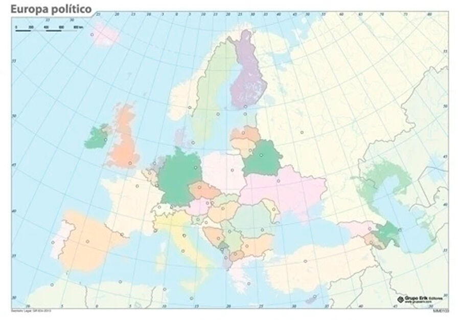 Mapa mudo pol&iacute;tico Europa (Color) - Pack 50 uds