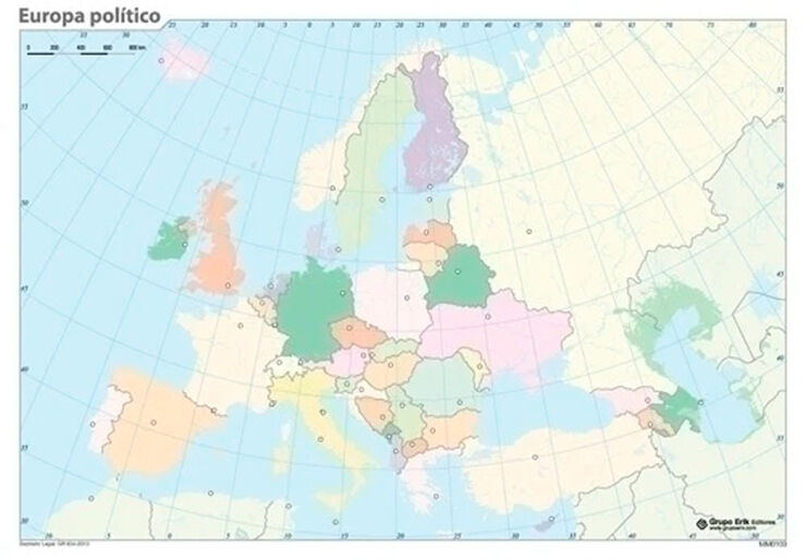 Mapa mudo pol&iacute;tico Europa (Color) - Pack 50 uds