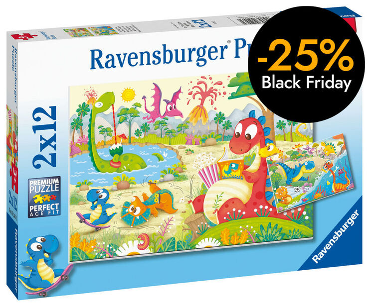 Puzle 2x12 piezas DiNosaurios jugant