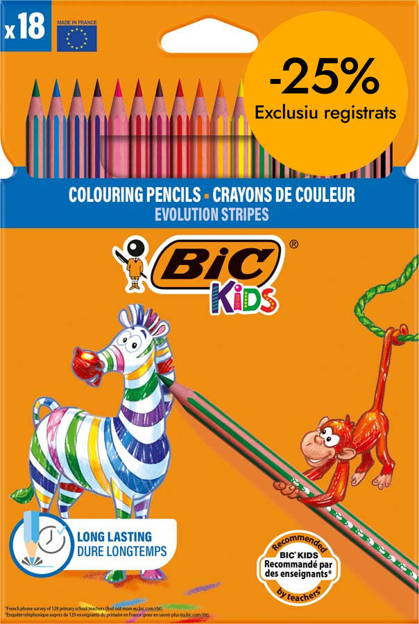 L&aacute;pices Bic Kids Evolution Stripes 18 colores