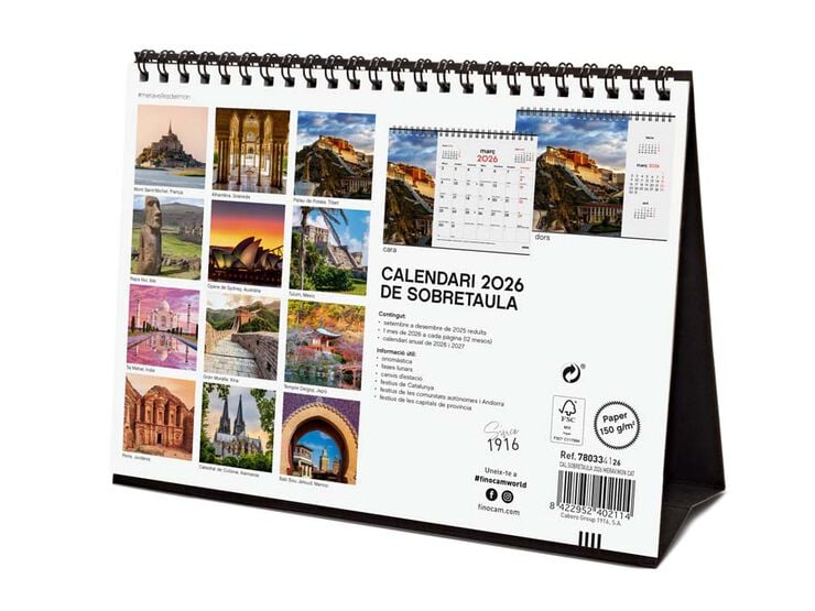 Calendario sobremesa Finocam 2026 Maravillas Mundo catalán